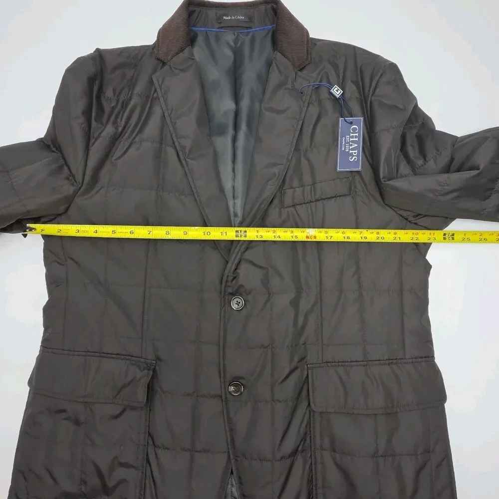 Chaps Coat Jacket Men Sz 44R Quilted Black Brown Coat Corduroy Collar NEW